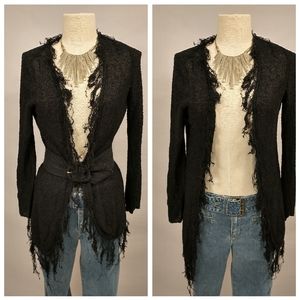 Black Rag Fringe Light Cardigan Sweater Fun Elvira Witchy Goth Look 4 Halloween